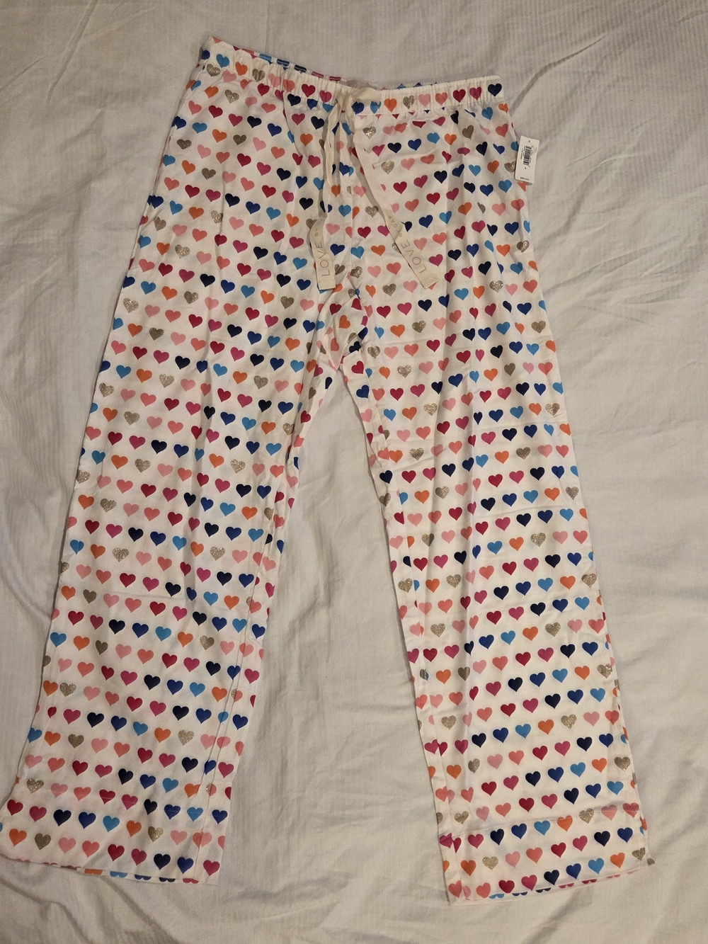 GAP Women - teen White Pajama Pants with Multi-Color Heart Print